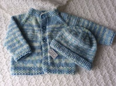 Hand Knit Baby Cardigan & Hat: 0-3 Months