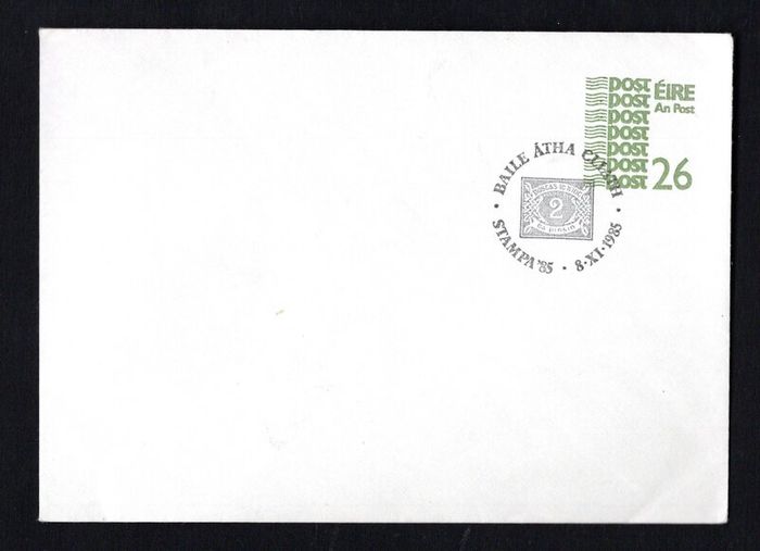 1985 Ireland Stampa 85 show cancels of 8th November 1985 on 26p An Post pre-paid envelope