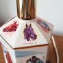 Vintage "Pointers of London & Edinburgh" porcelain  table lamp with wooden base and horse racing theme  height 30cm Image 4