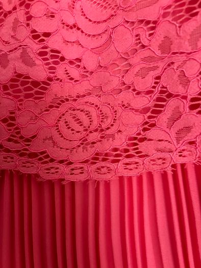 Coral Oasis pleated slip dress with lace over top