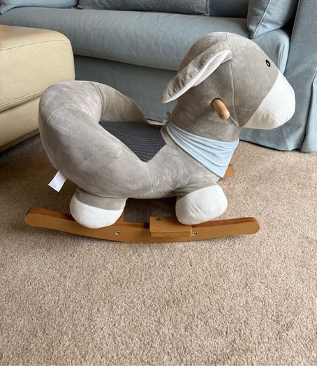 Mamas & Papas Ellery the Rocking Animal in gray plush.