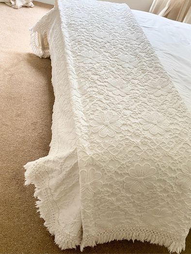Soft white cotton double bedspread