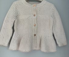 Ted Baker Baby chunky knit blush cardigan with flared peplum waistline & metallic trim and rose gold heart buttons  Sz 6-12 mths EUC