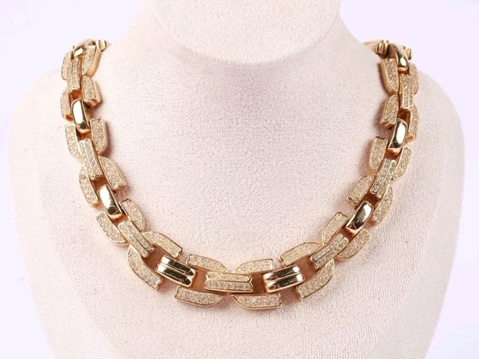 Christian Dior Pave Chain Link Collar Necklace Statement Chunky