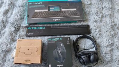 Logitech Bundle Mouse Keyboard Headphones Webcam Palm Rest