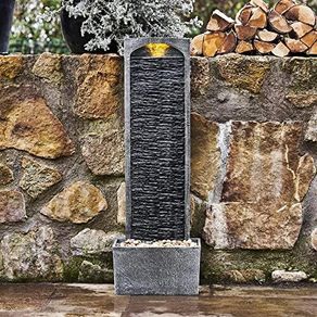 Home Garden Water Feature with LED Lights and Pump, Large Garden Water Fountain, Indoor and Outdoor Straight Waterfall Fountain, Slate Effect