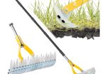 38cm Adjustable Head Weed Tool, Dethatcher Rake to Cleaning Dead Grass with 188cm Adjustable Handle, Steel Metal Thatching Rake for Grass, Garden, Yard