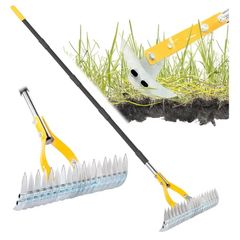 38cm Adjustable Head Weed Tool, Dethatcher Rake to Cleaning Dead Grass with 188cm Adjustable Handle, Steel Metal Thatching Rake for Grass, Garden, Yard