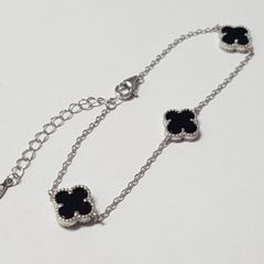925 sterling silver four leaf clover bracelet black