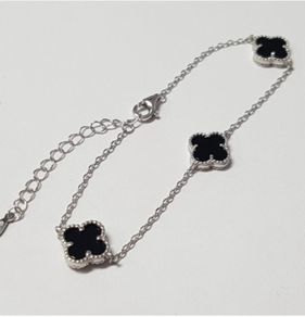 925 sterling silver four leaf clover bracelet black