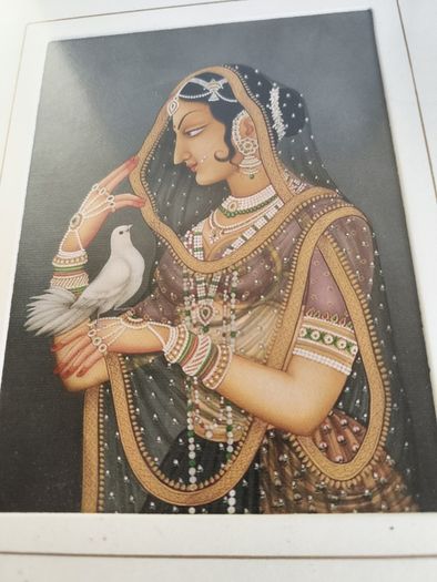 Framed Indian Folk Art, Royal Princess with Pigeon, Mughal Art, Indian Royal Queen , Indian Prints, Indian Printable Wall Art, Indian Art, Vintage