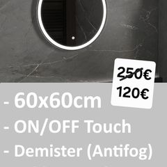 LED Bathroom Mirror Demister Antifog 60x60cm