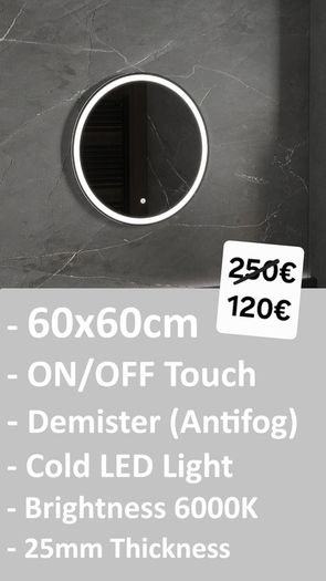 LED Bathroom Mirror Demister Antifog 60x60cm