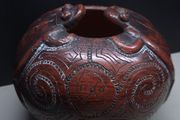 Brazilian Terracotta Folk Art Pottery Vessel with Frogs Signed Elizabeth Paiva 12cm