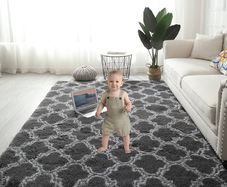 Super Soft Fluffy Area Rug 6'x9' Bedroom Living Room Shaggy Anti-Skid Comfortable Large Rugs Indoor Modern Home Decor Floor Carpet - Dark Grey&White 180x270