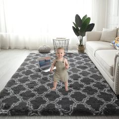 Super Soft Fluffy Area Rug 6'x9' Bedroom Living Room Shaggy Anti-Skid Comfortable Large Rugs Indoor Modern Home Decor Floor Carpet - Dark Grey&White 180x270