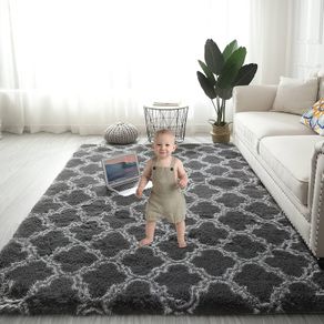 Super Soft Fluffy Area Rug 6'x9' Bedroom Living Room Shaggy Anti-Skid Comfortable Large Rugs Indoor Modern Home Decor Floor Carpet - Dark Grey&White 180x270
