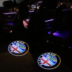 2x Alfa-Romeo Car Door LED Logo Lights,3D Ghost Shadow Light Wireless Welcome Courtesy Projector Light Fit for Stelvio Mito Giulietta Giulia
