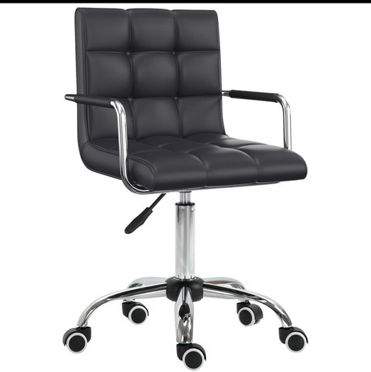 PU Leather Office Chair, Swivel Computer Chair with Arm, Wheels, Adjustable Height, Mid Back, Black