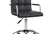 PU Leather Office Chair, Swivel Computer Chair with Arm, Wheels, Adjustable Height, Mid Back, Black