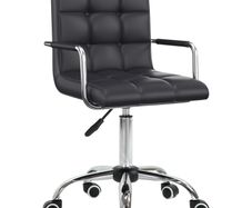 PU Leather Office Chair, Swivel Computer Chair with Arm, Wheels, Adjustable Height, Mid Back, Black