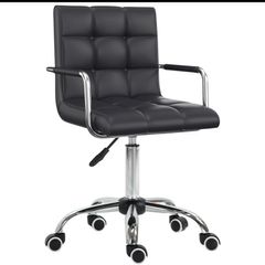 PU Leather Office Chair, Swivel Computer Chair with Arm, Wheels, Adjustable Height, Mid Back, Black