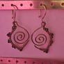 Copper Wire Earrings, Leaf Inspired Handmade spiral Dangles with Dark Beads Image 5