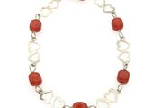 Vintage 925 Sterling Silver &amp; Carnelian Love Hearts Bracelet