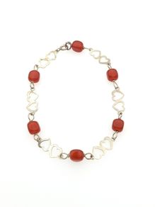 Vintage 925 Sterling Silver & Carnelian Love Hearts Bracelet