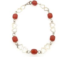 Vintage 925 Sterling Silver & Carnelian Love Hearts Bracelet