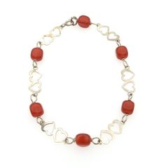 Vintage 925 Sterling Silver & Carnelian Love Hearts Bracelet