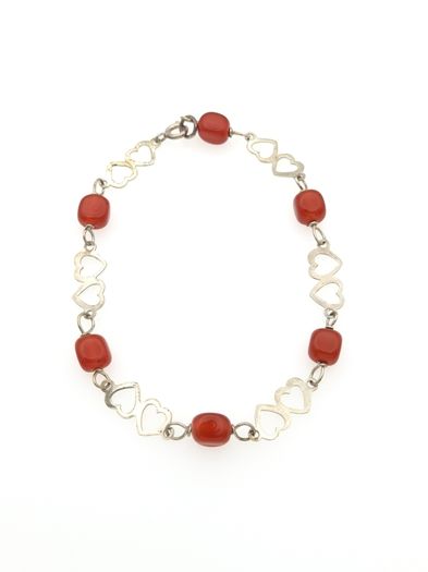 Vintage 925 Sterling Silver & Carnelian Love Hearts Bracelet