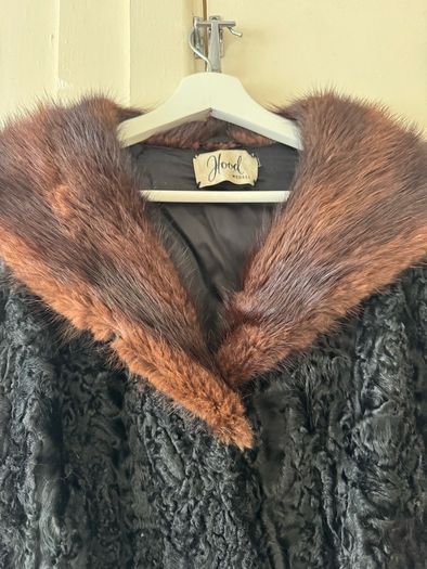 Black Persian Lamb (Karakul) Fur Coat with Mink Collarol