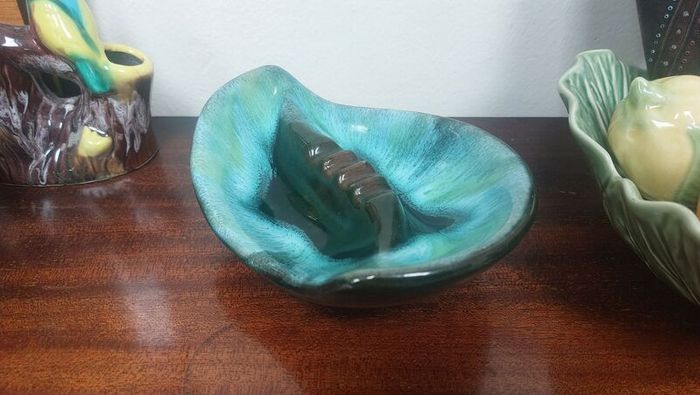Stunning Vintage Mid Century Modern Ceramic Ashtray in the Most Amazing Turquoise Green and Brown Glaze, Grand River Pottery, Fergus, Canada- A Tobacciana Collector's Dream Piece!