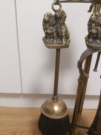 Vintage Cocker Spaniel Dog Brass Fireplace Tools Set