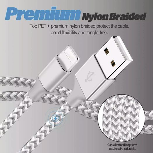 1M/2M/3M USB Cable For iPhone 7 8 12 13 X 11 Pro Long Charger Charging Fast Lead 1m 2m 3M