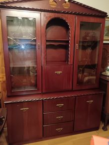Glass display cabinet with lights.