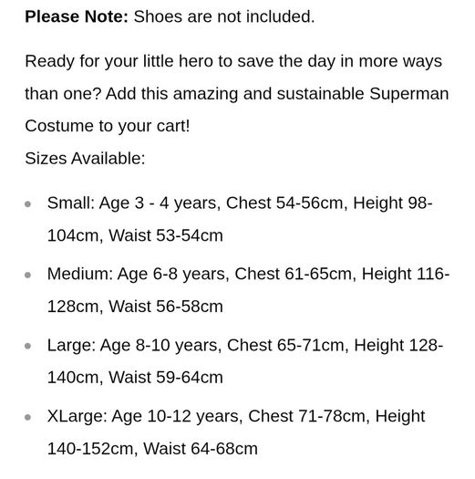 Brand New DC Superman Costume - Jumpsuit & Cape - Size - 7-8 Years - RRP - 29.99