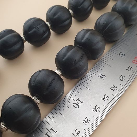 Antique African Style Dark Black Melon Shape Glass Beads Necklace