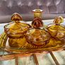 Bohemian Czech Art Deco Amber Glass Vanity Set Image 9