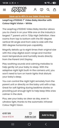 Leap Frog LF920HD 7 inch Video Baby Monitor