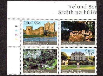 2007 Ireland Irish Castles Commemorative Stamps Plate Block 1A1A1A1A Mint Never Hinged (MNH)