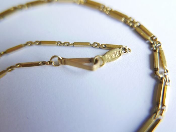 Antique Solid 18K Yellow Gold Bar-Link Chain Necklace length 23" - 5,6g