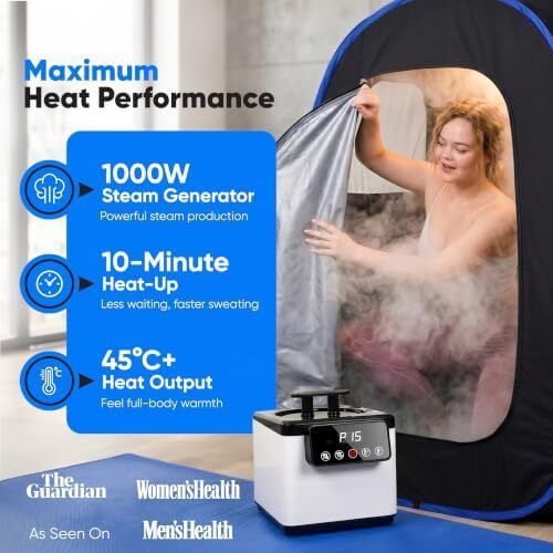 Portable Sauna Steam Pop-Up Tent 1000W 2.6 Litre Generator 2X Protective Floor Mats
