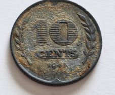 1943 Netherlands 10 Cents Zinc Coin - WWII German Occupation