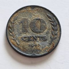 1943 Netherlands 10 Cents Zinc Coin - WWII German Occupation