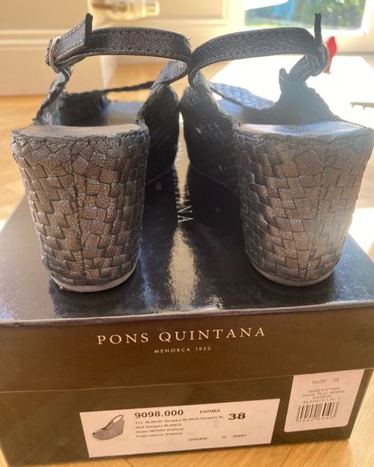 Brand new Pons Quintana Fatima navy metallic leather sling back wedge sandal