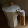 White Moka Pot Coffee Maker with Wooden Handle Image 5