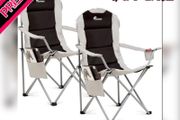 Padded Camping Chairs - Set of 2 Deluxe Folding Chairs with Cup Holder and Side Pockets, Holds up to 120kg - Lightweight 3.3kg per Chair - Black &amp; Grey (FREE POSTAGE)