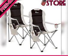Padded Camping Chairs - Set of 2 Deluxe Folding Chairs with Cup Holder and Side Pockets, Holds up to 120kg - Lightweight 3.3kg per Chair - Black & Grey (FREE POSTAGE)